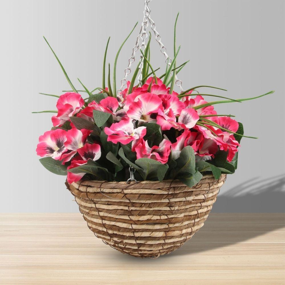 Aubree Artificial Floral Arrangement In Hanging Basket | Potted Hanging Plants Decor Potted Hanging Plants