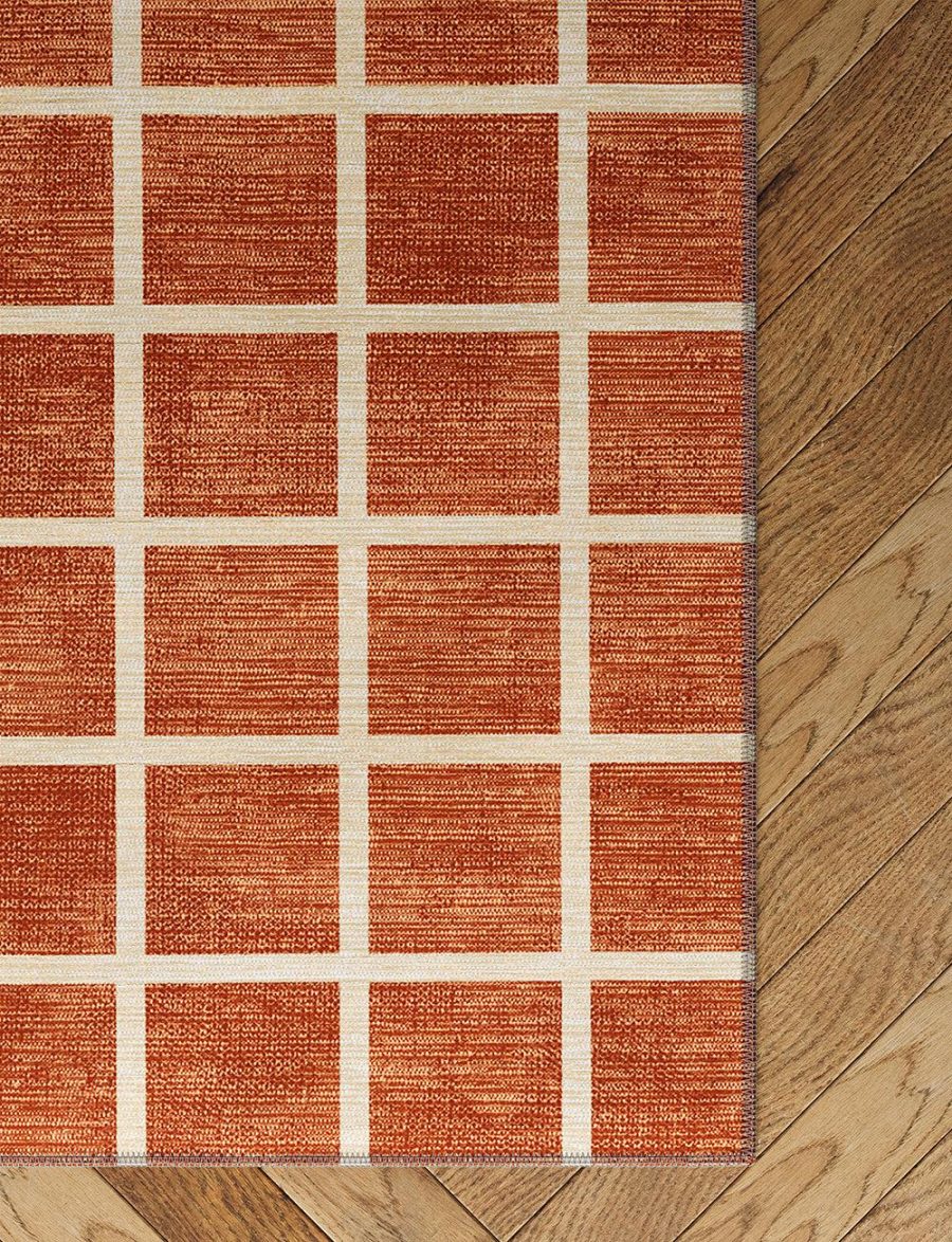 Caper Orange Natural Checkered Rug – 3×5 Rugs – Premium Linen | 3×5 Rugs 3x5 Rugs 3x5 Rugs