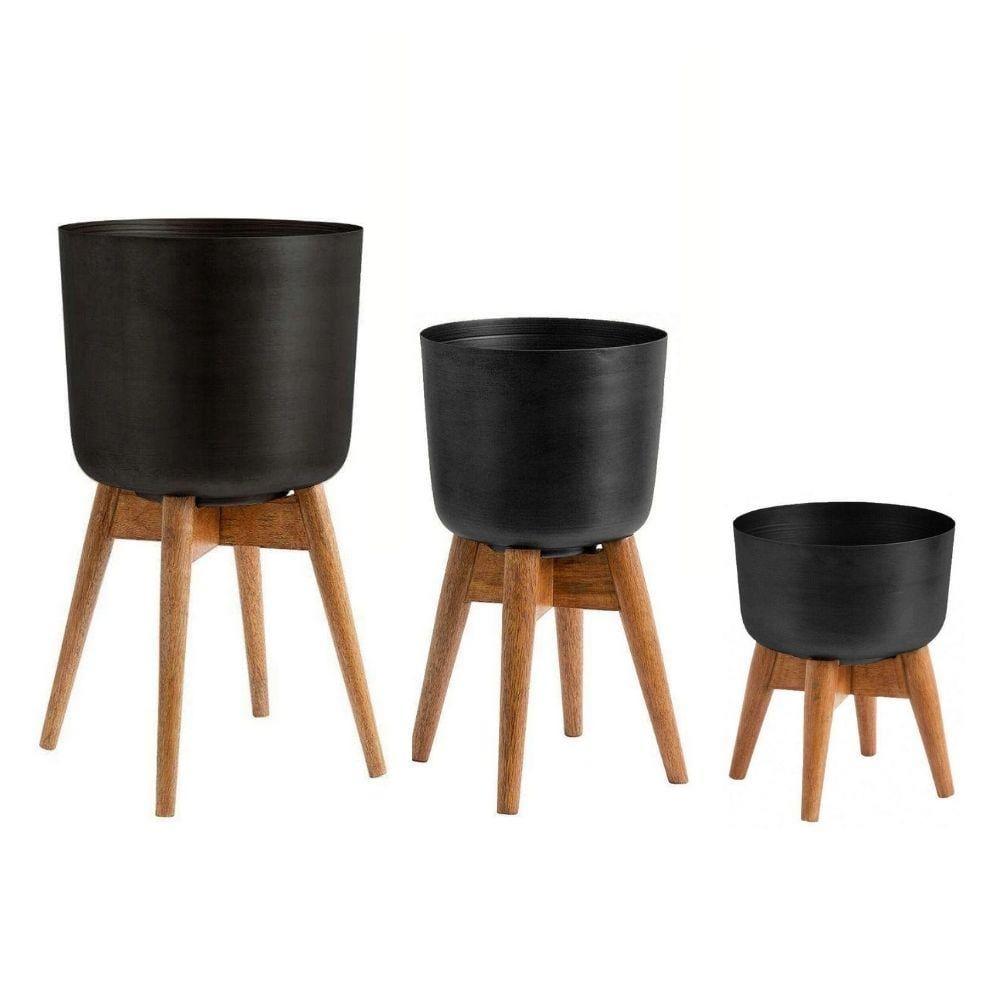 Coyo – Brass Turned Wood Leg Planter Black (Multiple Sizes) | Brass Brass Brass