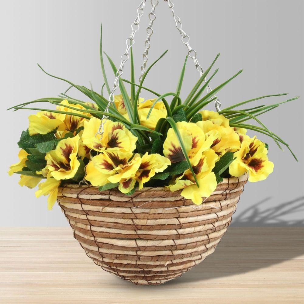 Grace Artificial Floral Arrangement In Hanging Basket | Potted Hanging Plants Decor Potted Hanging Plants