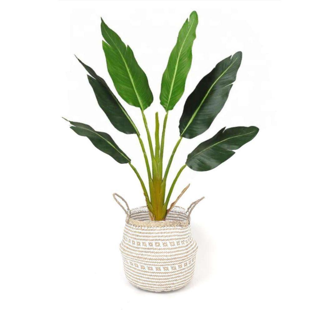 Isak – Seagrass Basket With White Decoration | Seagrass Baskets Planters Seagrass Baskets