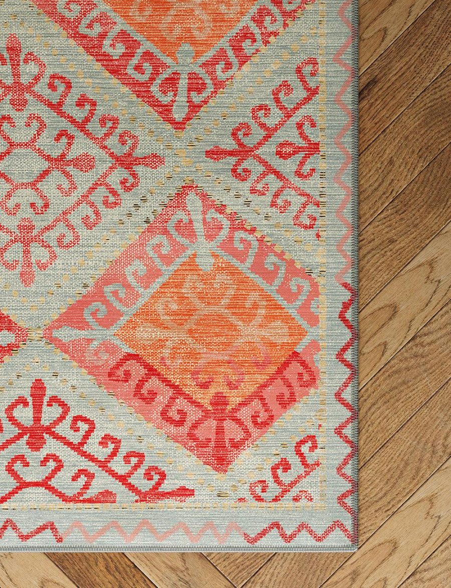 Kazna Orange Teal Rug – 5×7 Rugs – Premium Linen | 5×7 Rugs 5x7 Rugs 5x7 Rugs