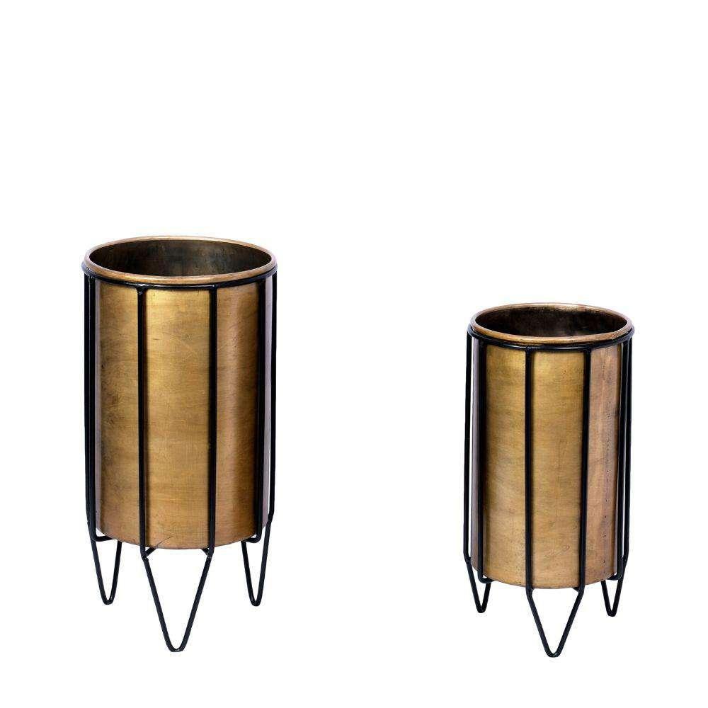 Neva – Brass Planter With Black Stand | Brass Brass Brass