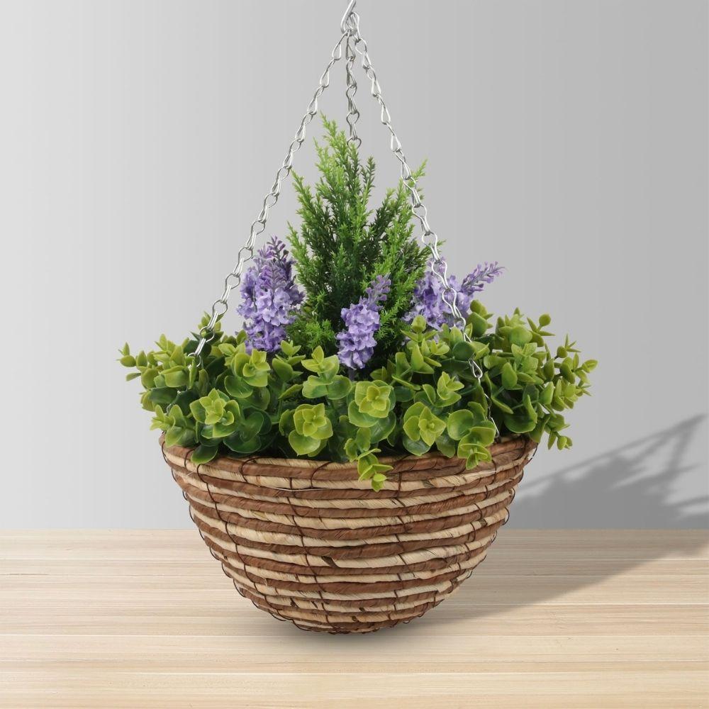 Penelope Artificial Floral Arrangement In Hanging Basket | Potted Hanging Plants Decor Potted Hanging Plants