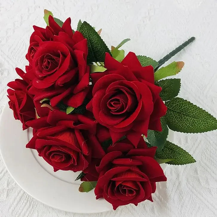 Velvet Real Touch Artificial Rose Bouquet | Small Floral & Foliage Decor Decor Small Floral & Foliage Decor